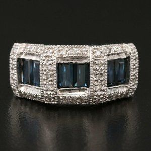 EFFY 3.28 CT Diamond & Ceylon Blue sapphire Ring / 14K Gold